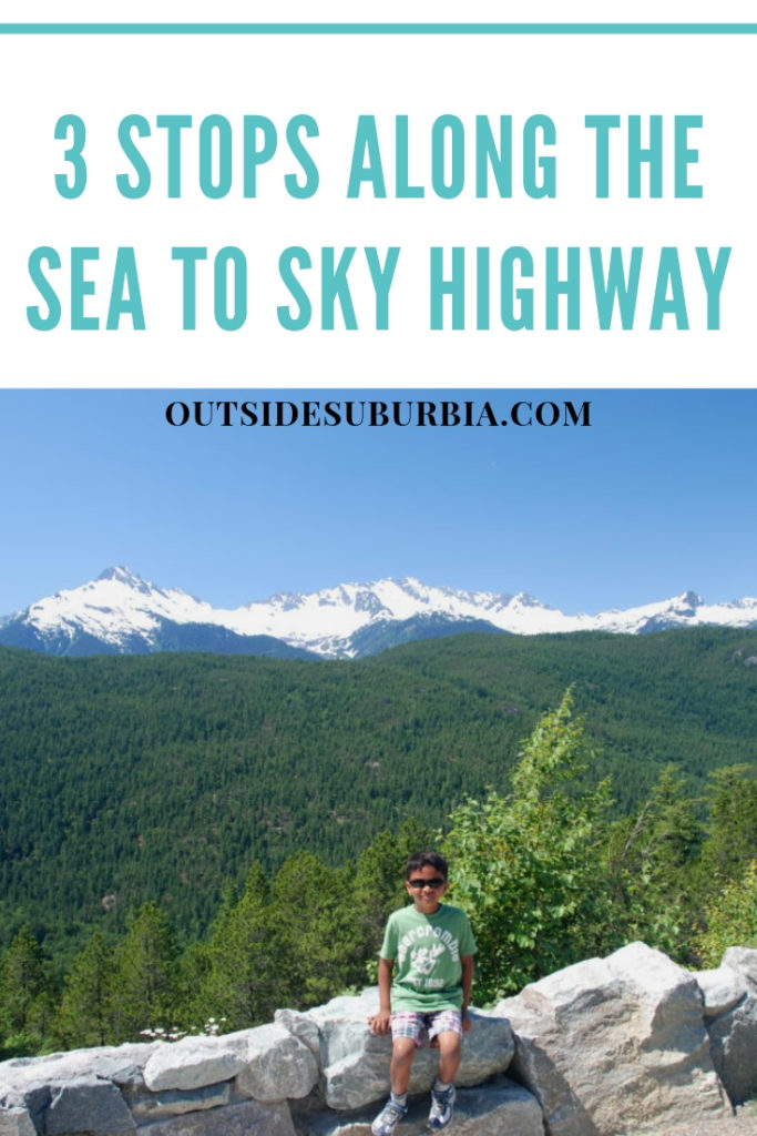 The Sea to Sky Highway that connects Vancouver to Whistler is only 120 km and takes around one hour and a half, but the surrounding landscape is so beautiful that you will want to do plan for 6 hours and many stops along the way. #SeaToSkyHighway #Vancouver #Whistler #BritishColumbia #OutsideSuburbia #StopsAlongSeaToSkyHighway