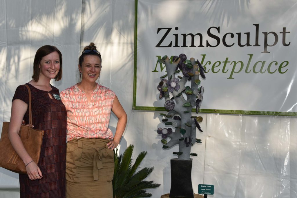 ZimSculpt Curator Vivienne Croisette (on the right) with Krista Bruton from the Dallas Arboretum