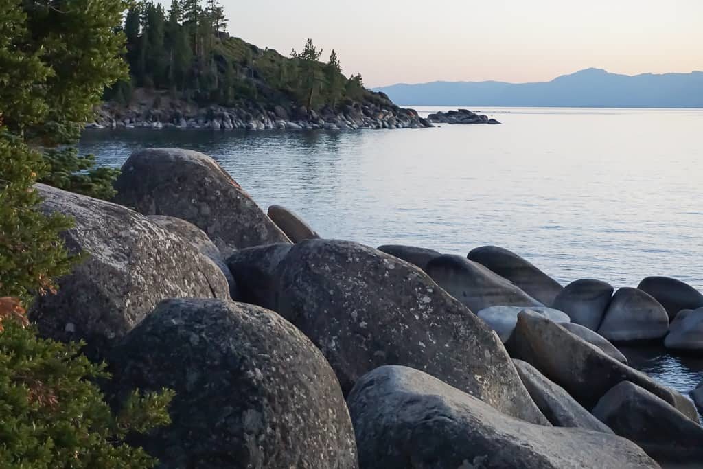 The big boulders on the shores on Lake Tahoe