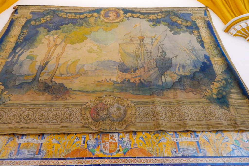 Columbus's map and ship on tapestry in the Map room at the Alcazar