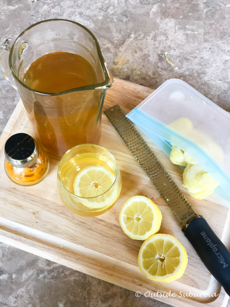 Recipie for a soothing and immunity improving Lemon Ginger Turmeric Tea - Outside Suburbia 