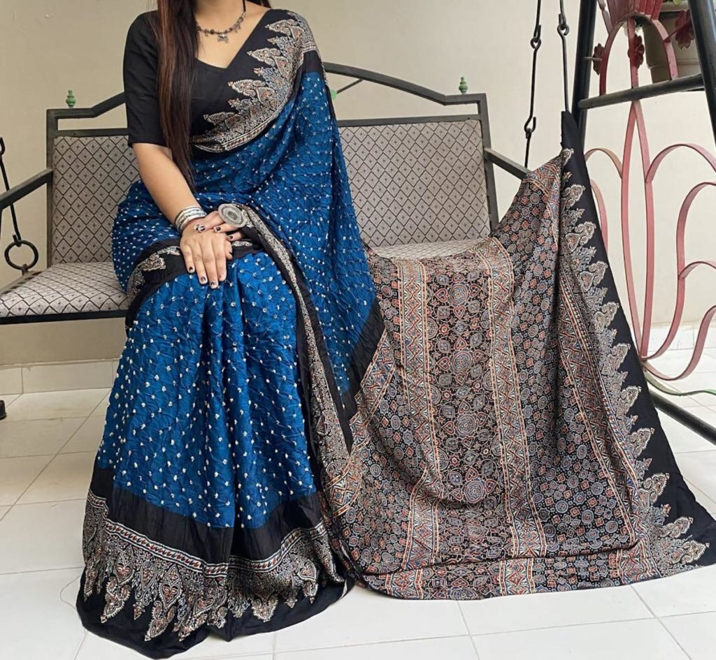 Bandhani Ajrak Silk Saree - Best Handspun Handloom Investment Sarees & Weaves of India
