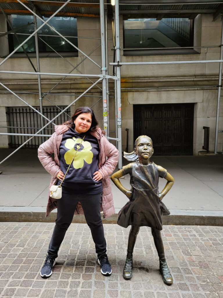 Fearless Girl, a bronze that stands in the Financial District of New York City