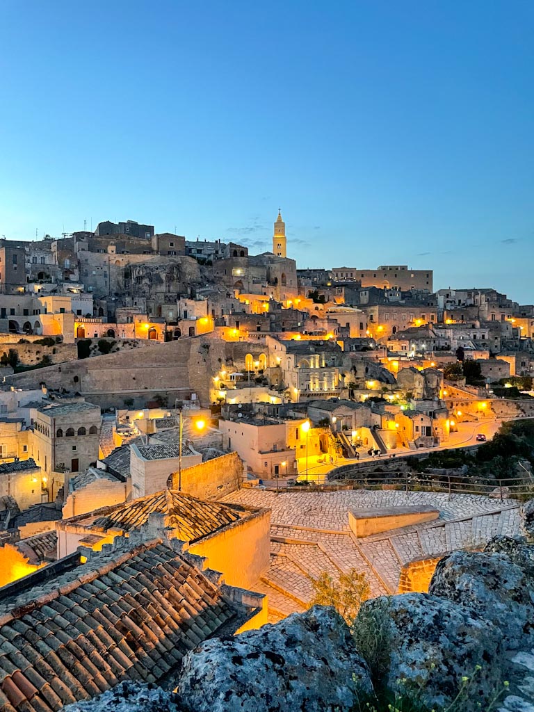 Sassi di Matera, Italy at dusk when the lights come on.  So magical!